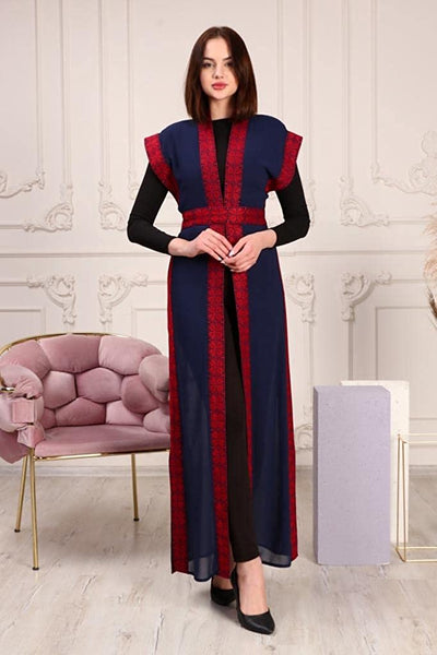 Marwa Fashion Palestinian Thobe Dress for Women - Traditional Palestinian Dress for Girl with Beautiful Embroidery - Dress for Wedding, Parties and Dinner Dark-Blue