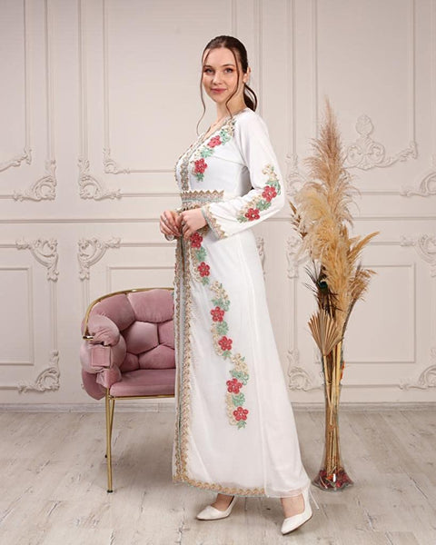 Marwa Fashion Kaftan Women Dresses - Long Arabic Kaftans for Women with Traditional Embroidery - Comfortable and Stylish Kaftan Made from Luxurious Chiffon Crepe Fabric