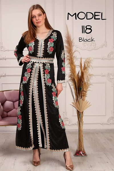 Marwa Fashion Kaftan Women Dresses - Long Arabic Kaftans for Women with Traditional Embroidery - Comfortable and Stylish Kaftan Made from Luxurious Chiffon Crepe Fabric